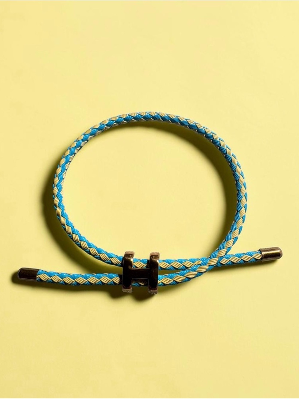Blue&yellow Braided Rope Bracelet with Metal H Stainless Steel